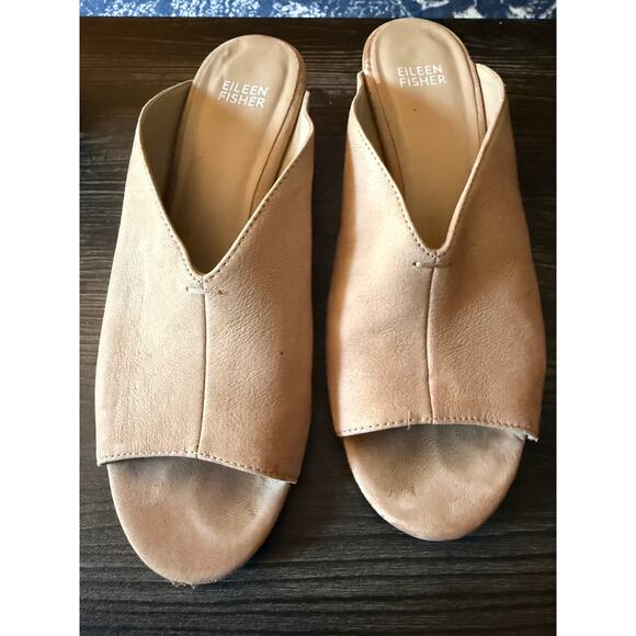 Eileen Fisher Katniss Nubuck Leather Block Heel Slide Sandals Sz. 7.5 - Picture 1 of 8